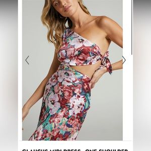 GLAUCUS MIDI DRESS - ONE SHOULDER CUT OUT DRESS IN AMOROUS FLORAL